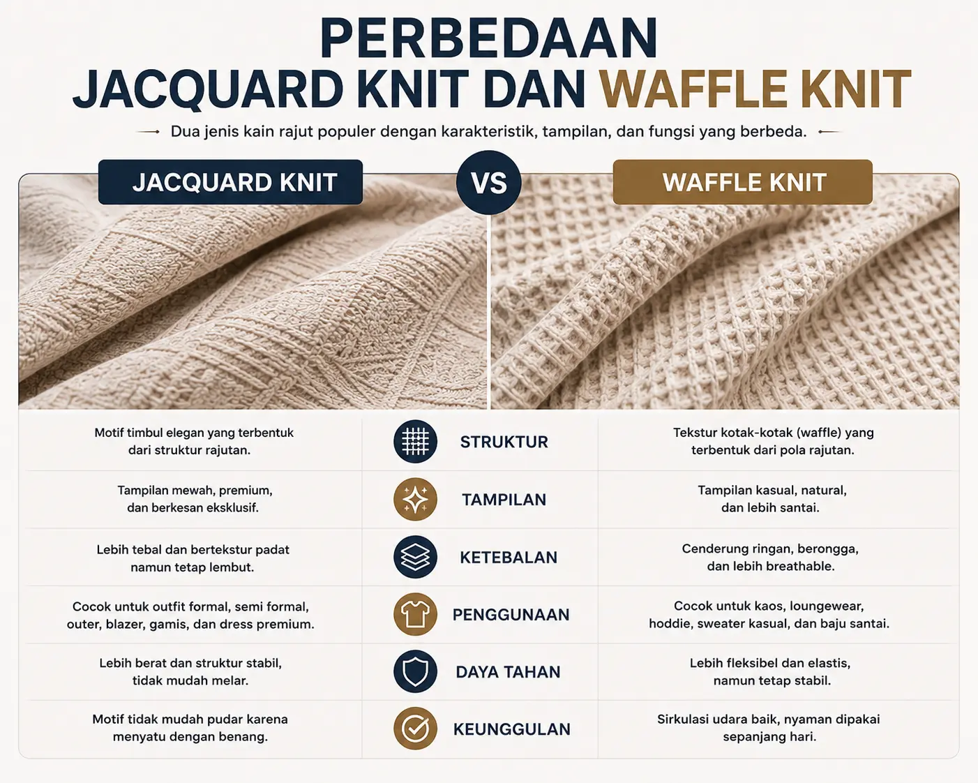 Perbedaan Jacquard Knit dan Waffle Knit